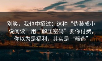 别笑，我也中招过：这种“伪装成小说阅读”用“解压密码”要你付费，你以为是福利，其实是“筛选”