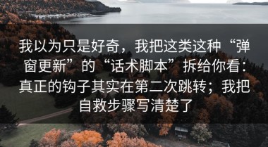 我以为只是好奇，我把这类这种“弹窗更新”的“话术脚本”拆给你看：真正的钩子其实在第二次跳转；我把自救步骤写清楚了