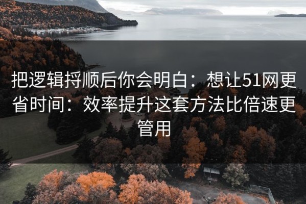 把逻辑捋顺后你会明白：想让51网更省时间：效率提升这套方法比倍速更管用