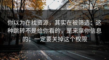你以为在找资源，其实在被筛选：这种跳转不是给你看的，是来拿你信息的；一定要关掉这个权限