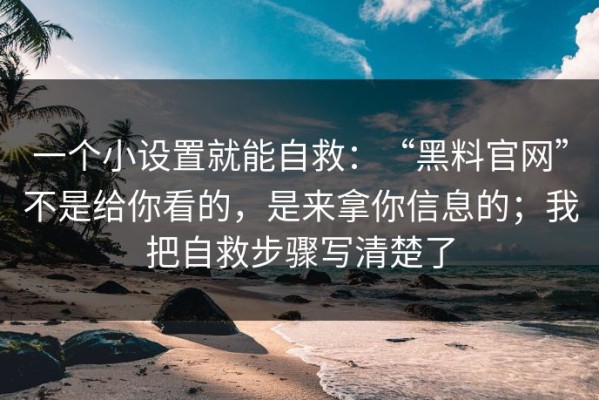 一个小设置就能自救：“黑料官网”不是给你看的，是来拿你信息的；我把自救步骤写清楚了