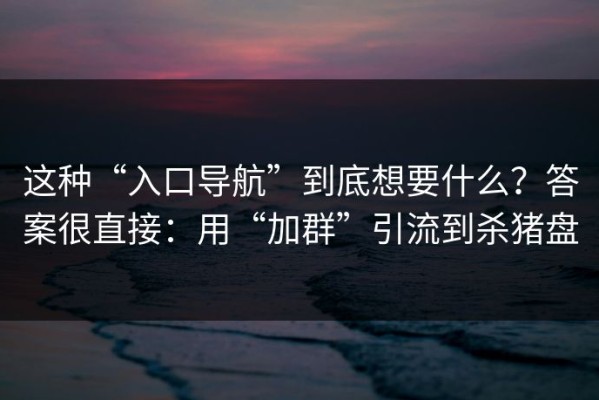 这种“入口导航”到底想要什么？答案很直接：用“加群”引流到杀猪盘