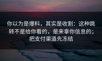 你以为是爆料，其实是收割：这种跳转不是给你看的，是来拿你信息的；把支付渠道先冻结