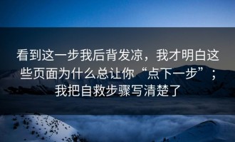 看到这一步我后背发凉，我才明白这些页面为什么总让你“点下一步”；我把自救步骤写清楚了