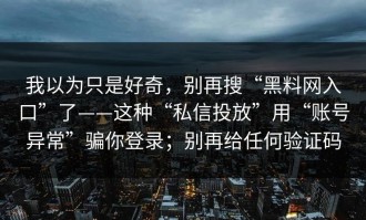 我以为只是好奇，别再搜“黑料网入口”了——这种“私信投放”用“账号异常”骗你登录；别再给任何验证码