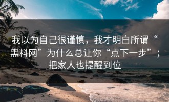 我以为自己很谨慎，我才明白所谓“黑料网”为什么总让你“点下一步”；把家人也提醒到位