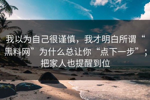 我以为自己很谨慎，我才明白所谓“黑料网”为什么总让你“点下一步”；把家人也提醒到位