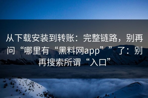 从下载安装到转账：完整链路，别再问“哪里有“黑料网app””了：别再搜索所谓“入口”