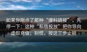 如果你刚点了那种“爆料链接”，先停一下：这种“私信投放”把你导向虚假充值；别慌，按这三步止损