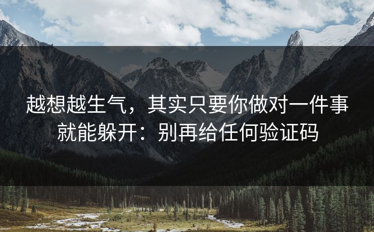 越想越生气，其实只要你做对一件事就能躲开：别再给任何验证码