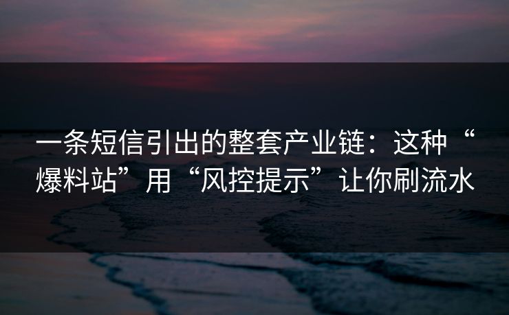 一条短信引出的整套产业链：这种“爆料站”用“风控提示”让你刷流水
