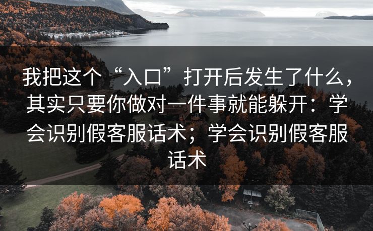 我把这个“入口”打开后发生了什么，其实只要你做对一件事就能躲开：学会识别假客服话术；学会识别假客服话术