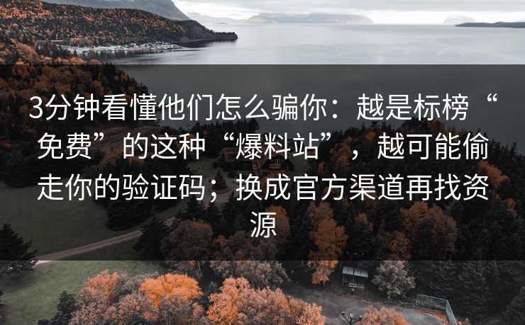 3分钟看懂他们怎么骗你：越是标榜“免费”的这种“爆料站”，越可能偷走你的验证码；换成官方渠道再找资源