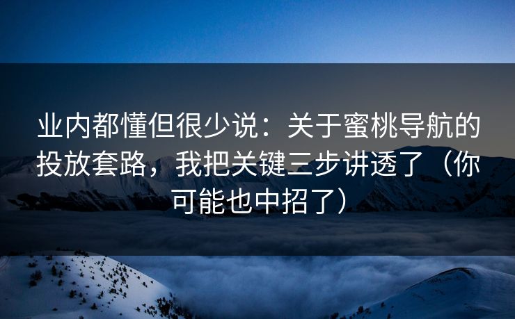 业内都懂但很少说：关于蜜桃导航的投放套路，我把关键三步讲透了（你可能也中招了）