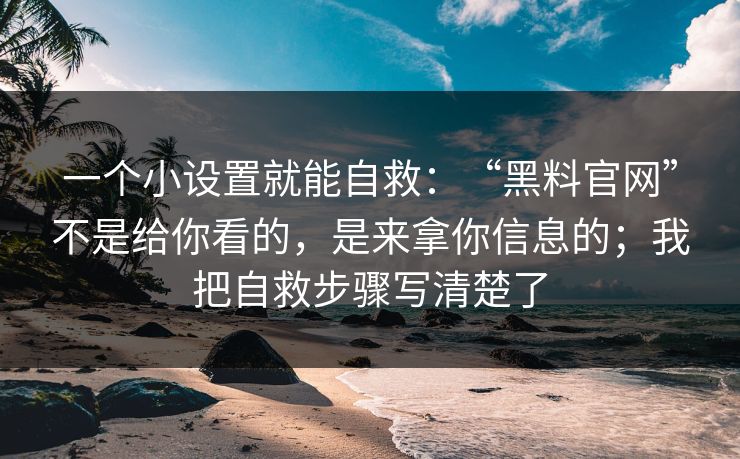 一个小设置就能自救：“黑料官网”不是给你看的，是来拿你信息的；我把自救步骤写清楚了