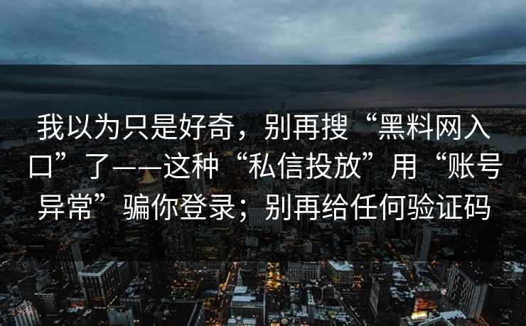 我以为只是好奇，别再搜“黑料网入口”了——这种“私信投放”用“账号异常”骗你登录；别再给任何验证码