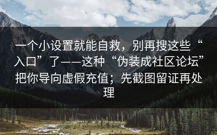 一个小设置就能自救，别再搜这些“入口”了——这种“伪装成社区论坛”把你导向虚假充值；先截图留证再处理