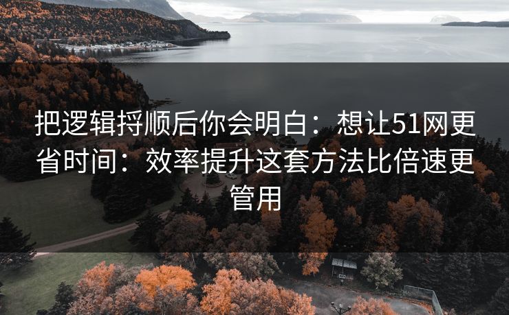 把逻辑捋顺后你会明白：想让51网更省时间：效率提升这套方法比倍速更管用